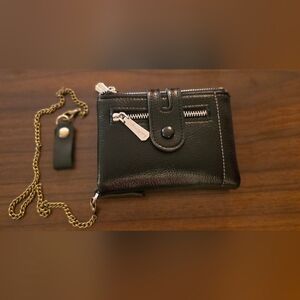 Black Leather Key & Card Holder Wallet With Chain